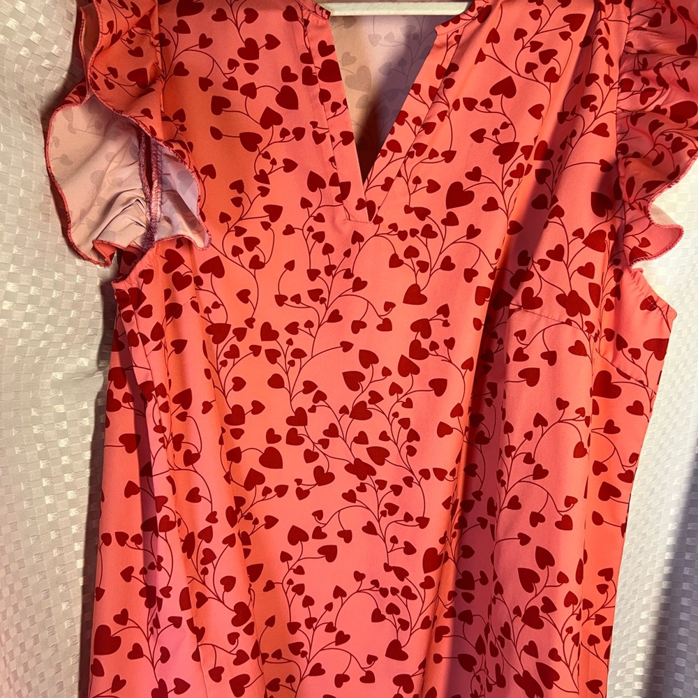 Ruffle pink top with vines of hearts romantic cottagecore plus size 22W